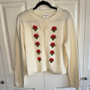 NWOT - Cream Cardigan with Red Floral Accents